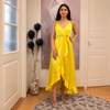 Satin Wrap Ruffled Maxi Dress