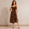 Savannah Ruffle Slip Leopard Print Midi Dress