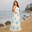 Seaside Coral Print Maxi Set with Tie-Front Shrug