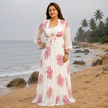 Seaside Coral Print Maxi Set with Tie-Front Shrug