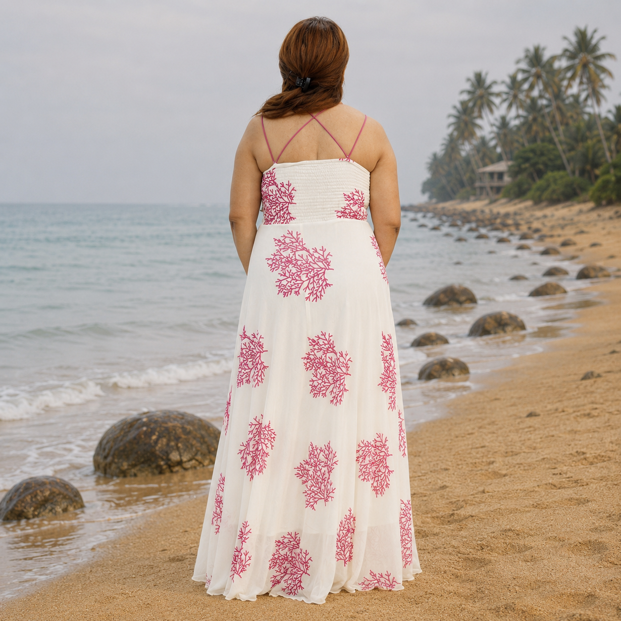 Seaside Coral Print Maxi Set with Tie-Front Shrug