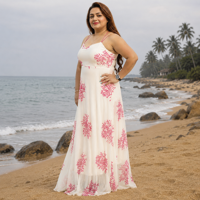 Seaside Coral Print Maxi Set with Tie-Front Shrug