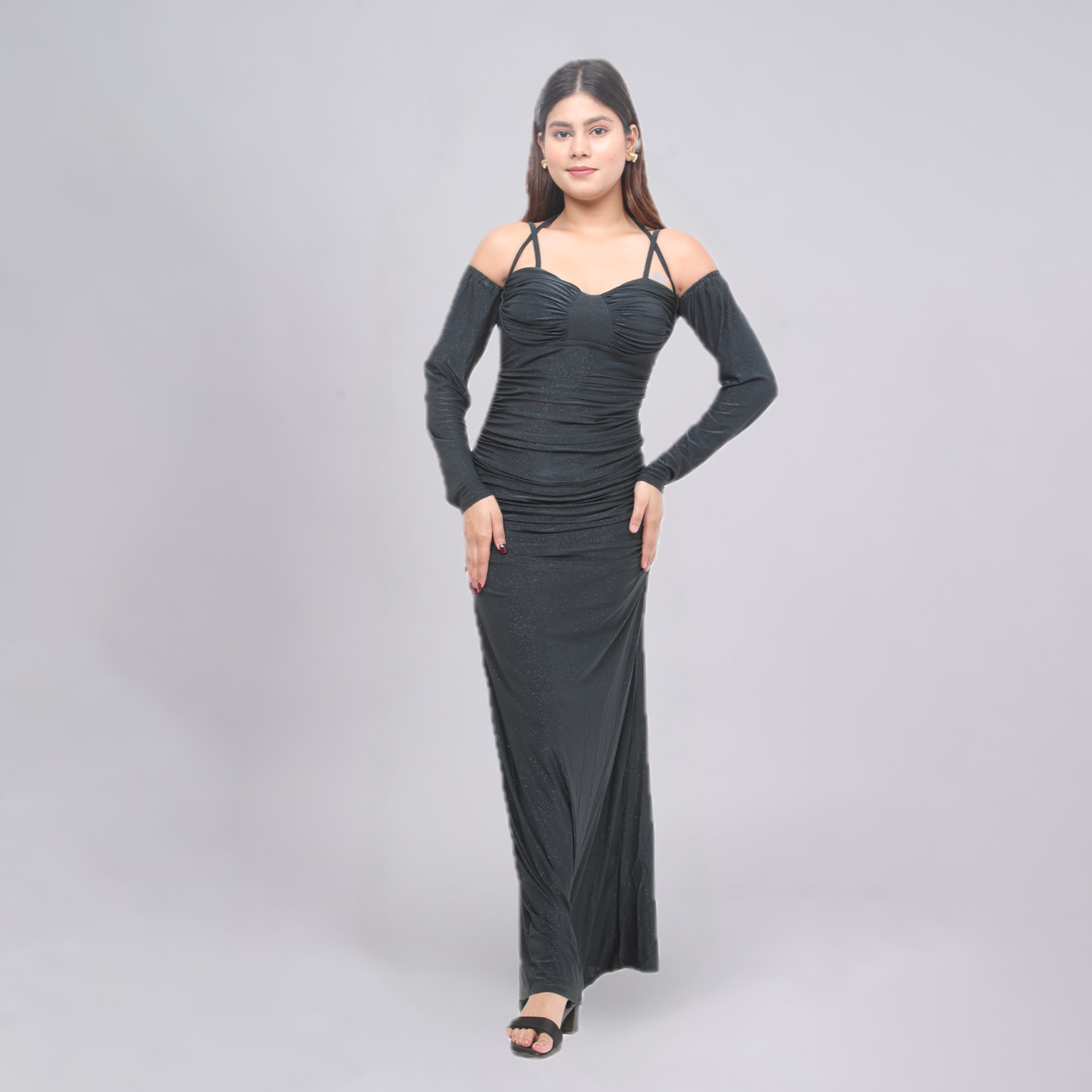 Shimmering Ruched Off-Shoulder Evening Gown