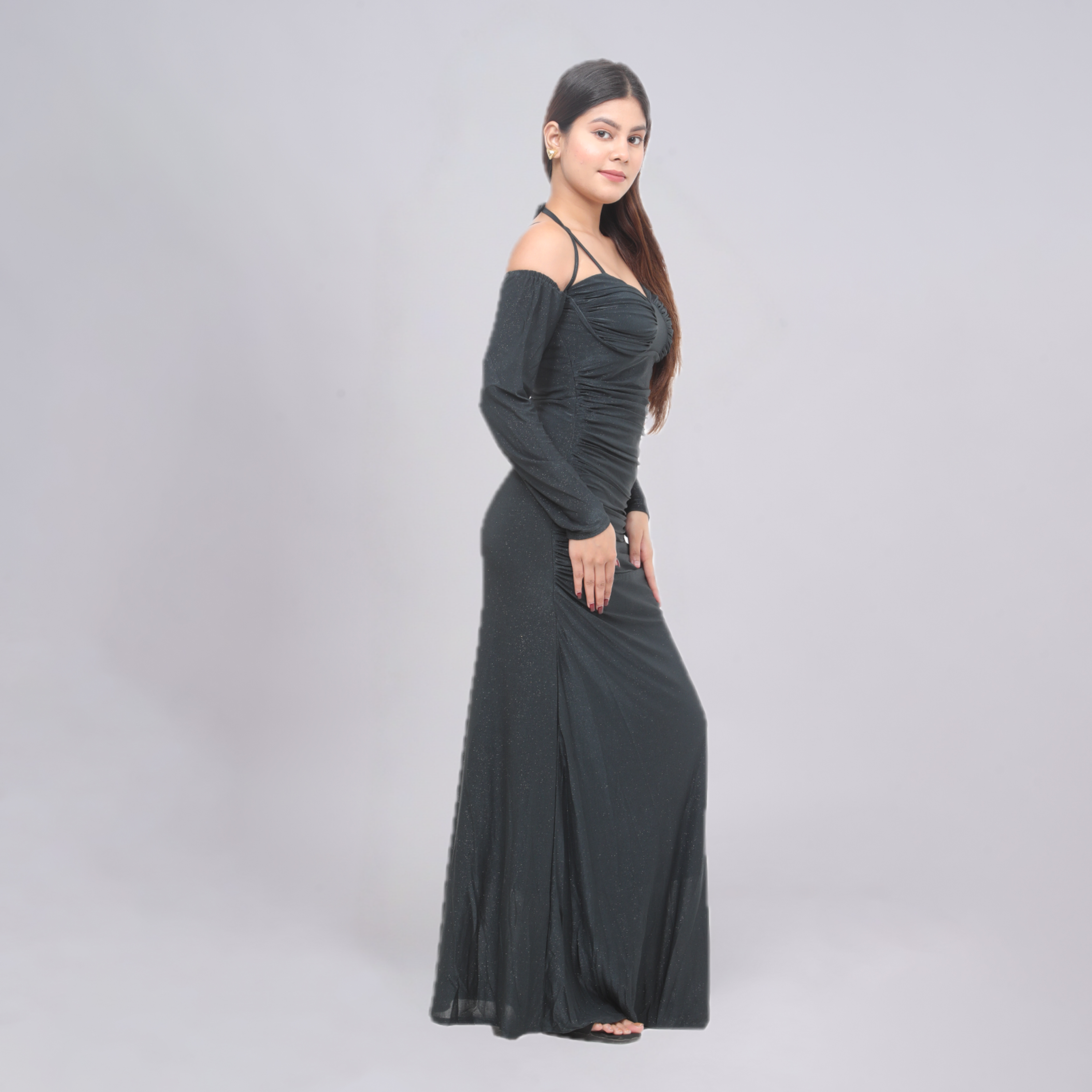 Shimmering Ruched Off-Shoulder Evening Gown
