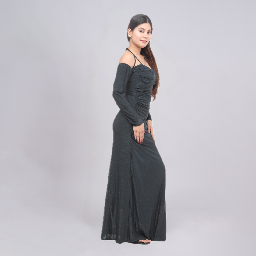 Shimmering Ruched Off-Shoulder Evening Gown