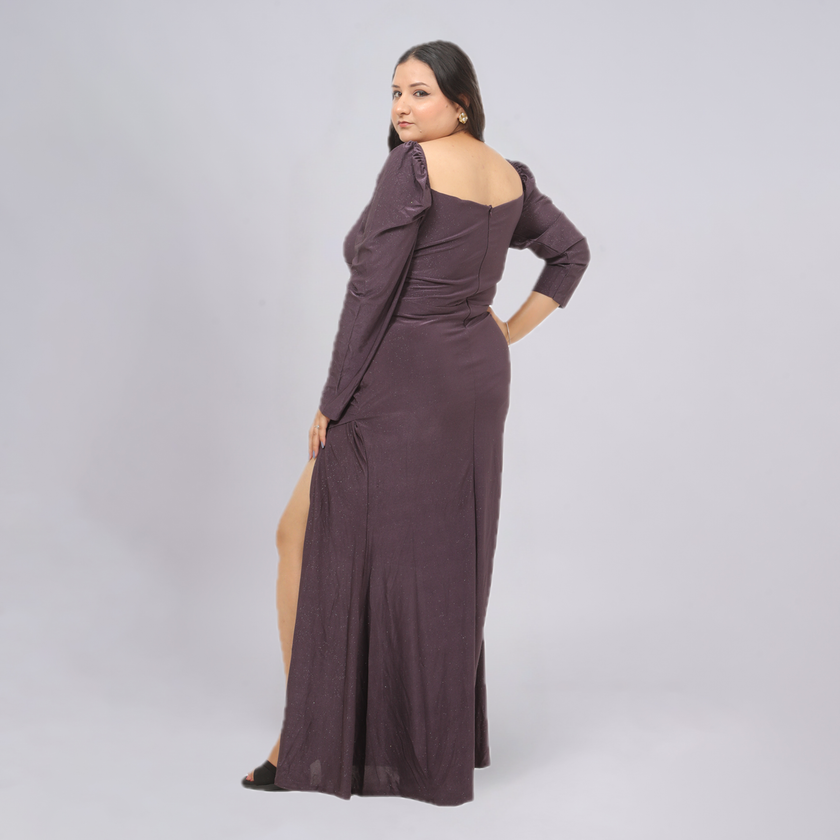 Shimmering Sweetheart Ruched Gown with Thigh-High Slit