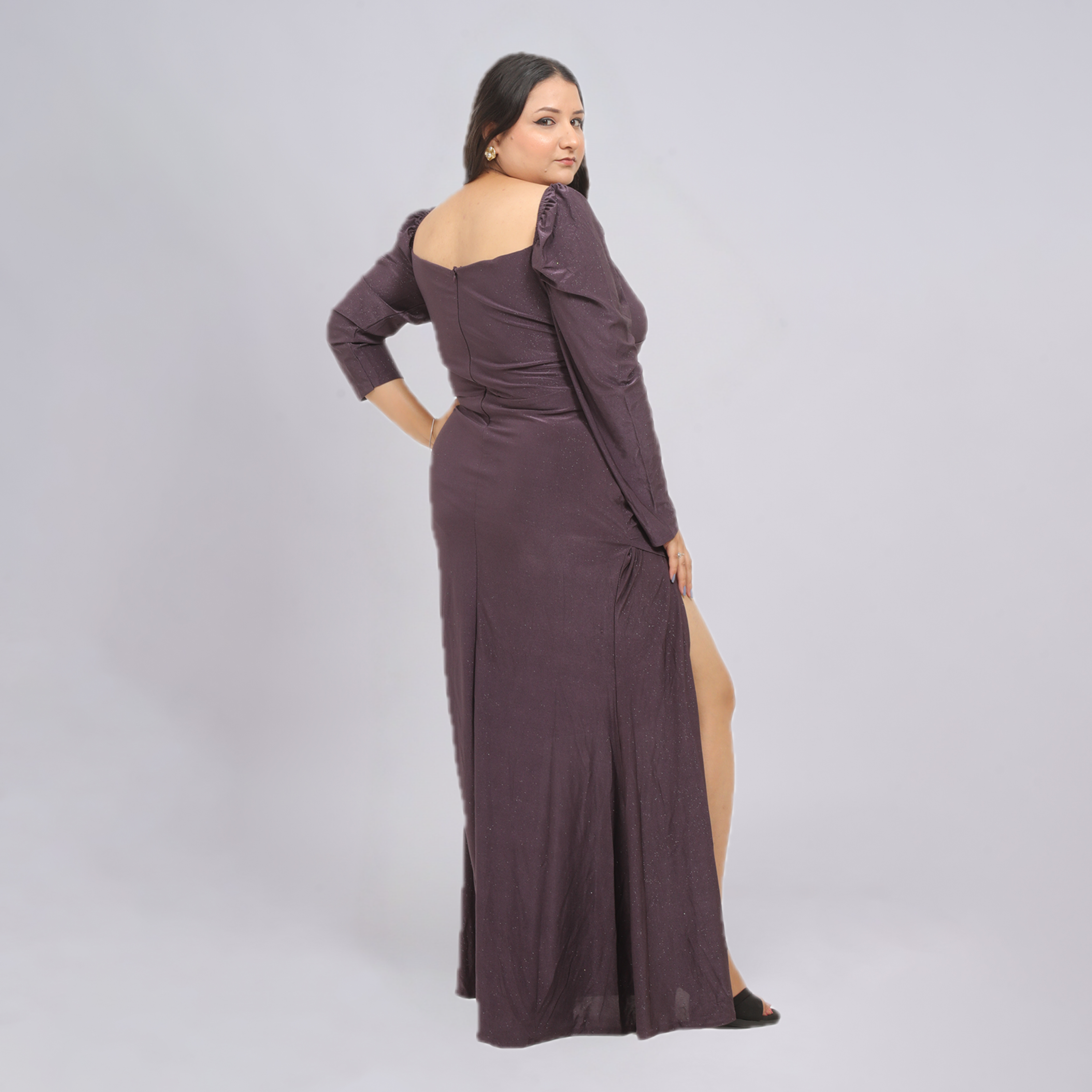 Shimmering Sweetheart Ruched Gown with Thigh-High Slit