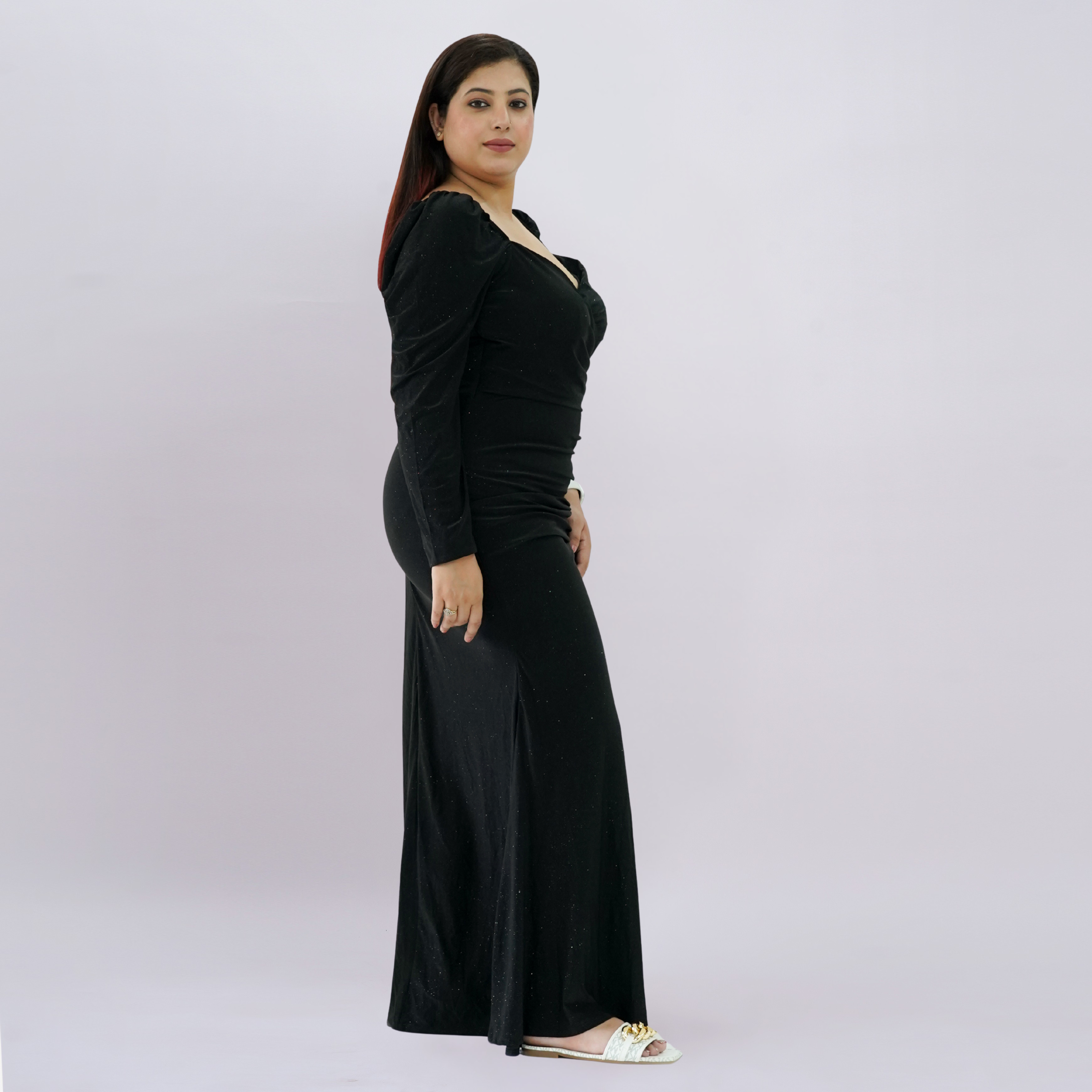 Shimmering Sweetheart Ruched Gown with Thigh-High Slit