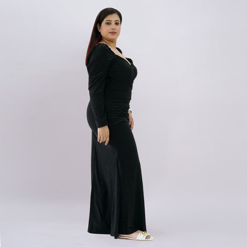 Shimmering Sweetheart Ruched Gown with Thigh-High Slit