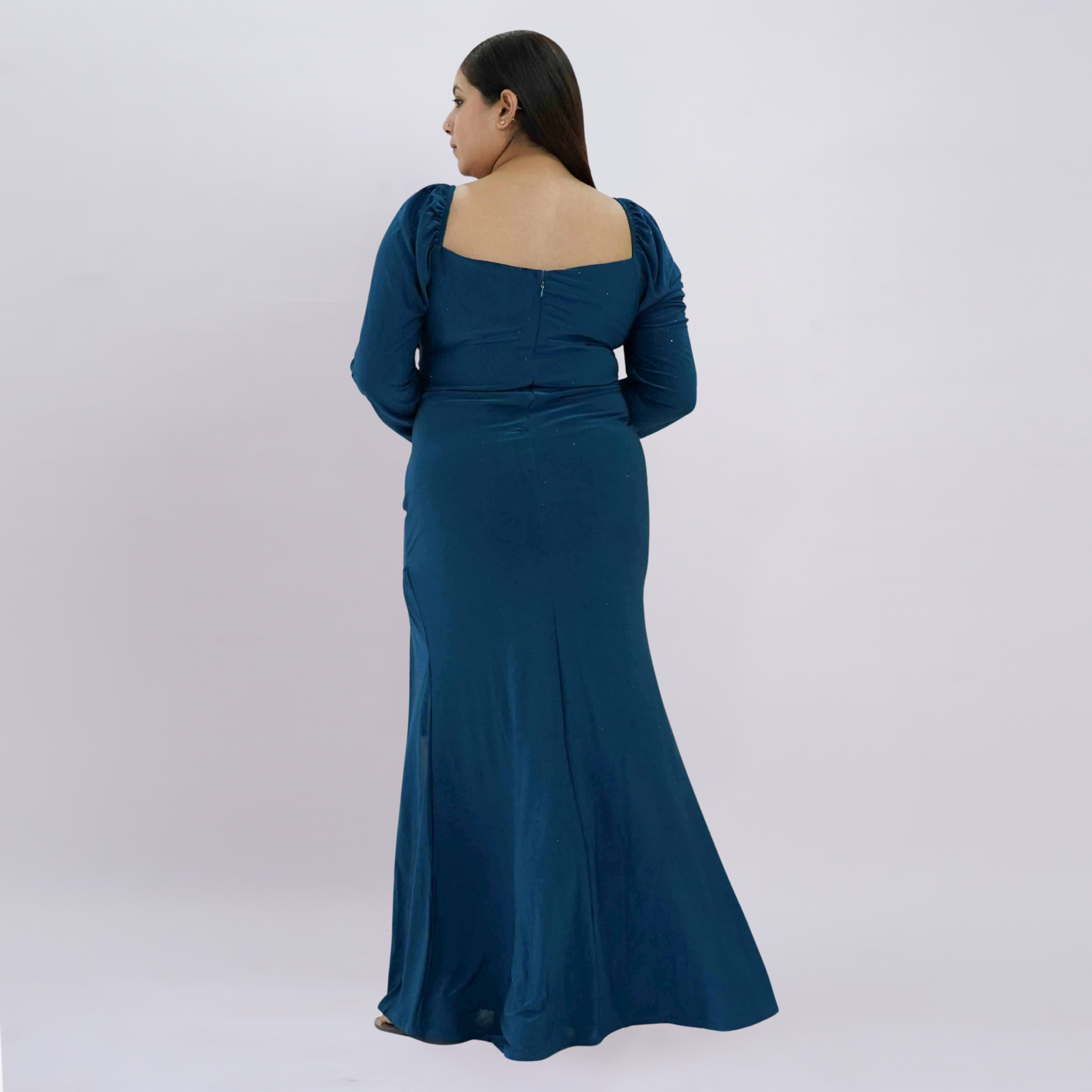 Shimmering Sweetheart Ruched Gown with Thigh-High Slit
