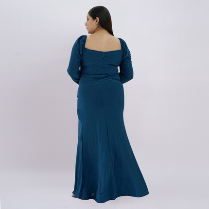 Shimmering Sweetheart Ruched Gown with Thigh-High Slit