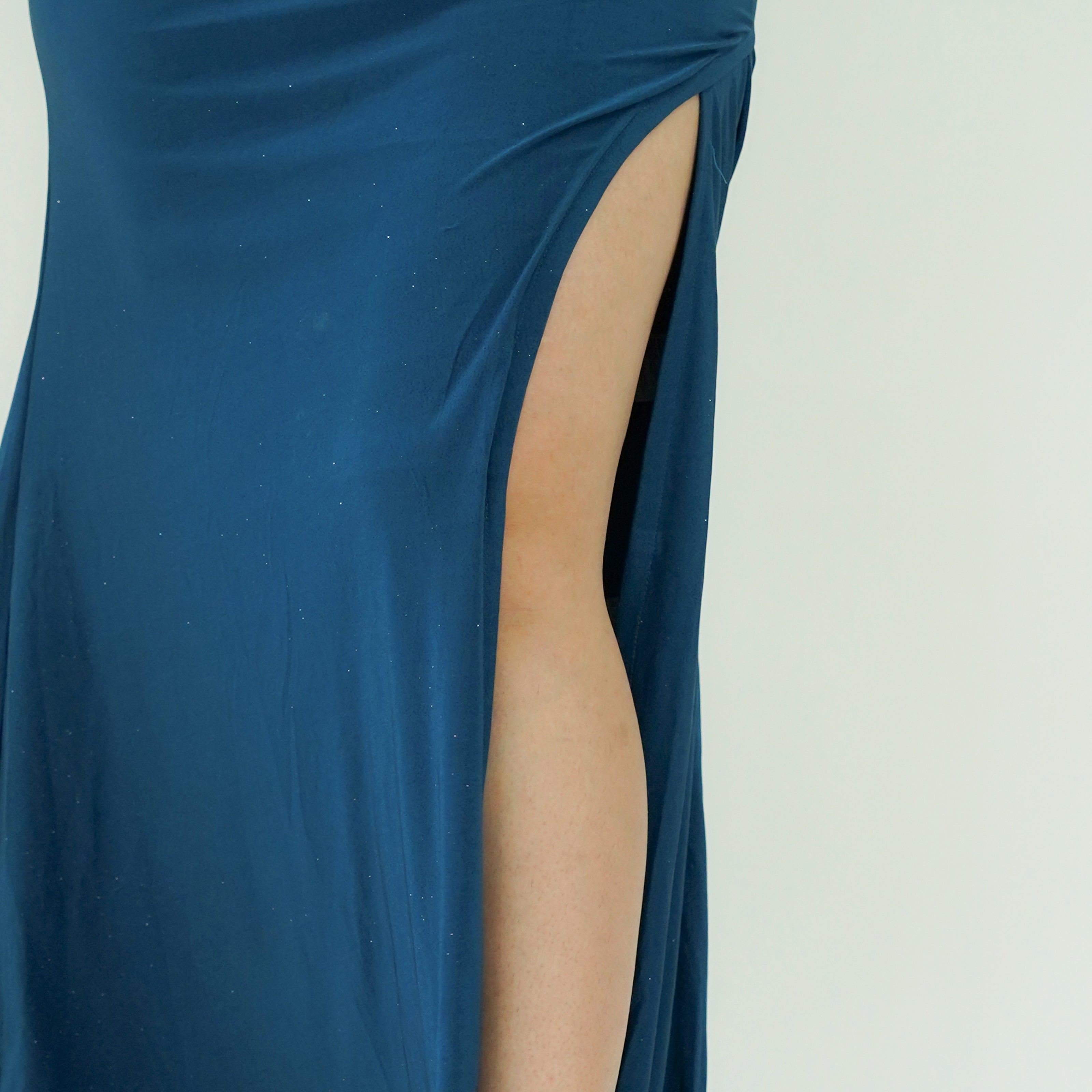 Shimmering Sweetheart Ruched Gown with Thigh-High Slit