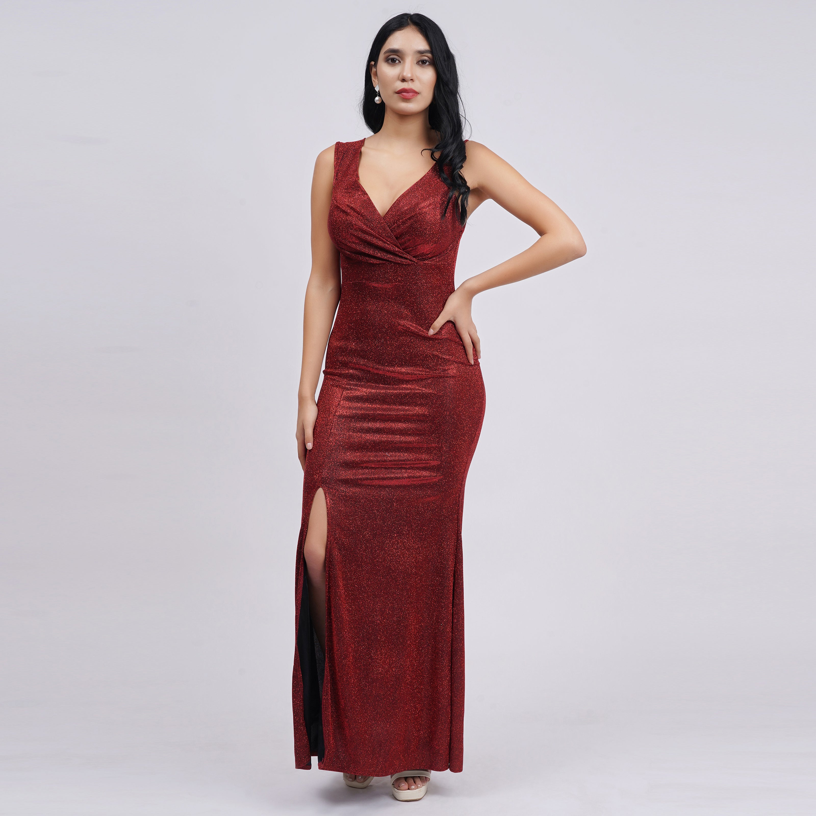 Shimmery Metallic Off shoulder Dress