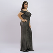 Sleek Off-Shoulder Liquid Metallic Gown with High-Thigh Slit