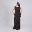 Sleeveless Floral Gown with Crystal Side Brooch