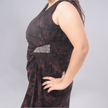 Sleeveless Floral Gown with Crystal Side Brooch