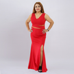 Sleeveless V-Neck Sequin Gown with Beaded Back Drape