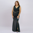 Sleeveless V-Neck Sequin Gown with Beaded Back Drape