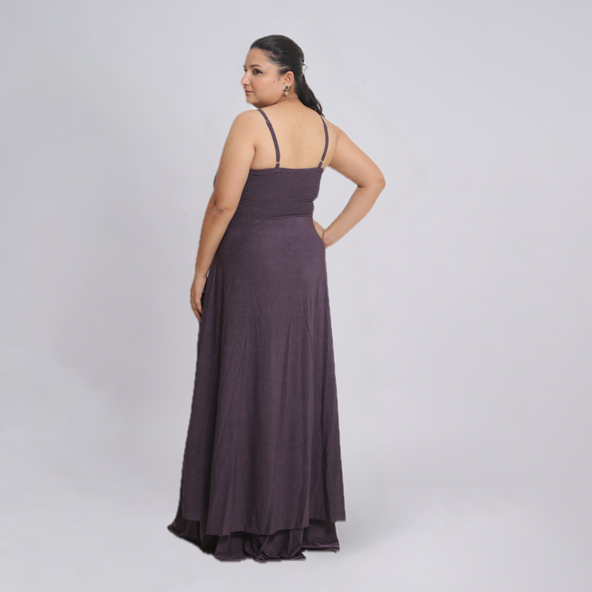 Tie-Front Shimmer Maxi Gown with Spaghetti Strap Bodice