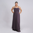 Tie-Front Shimmer Maxi Gown with Spaghetti Strap Bodice