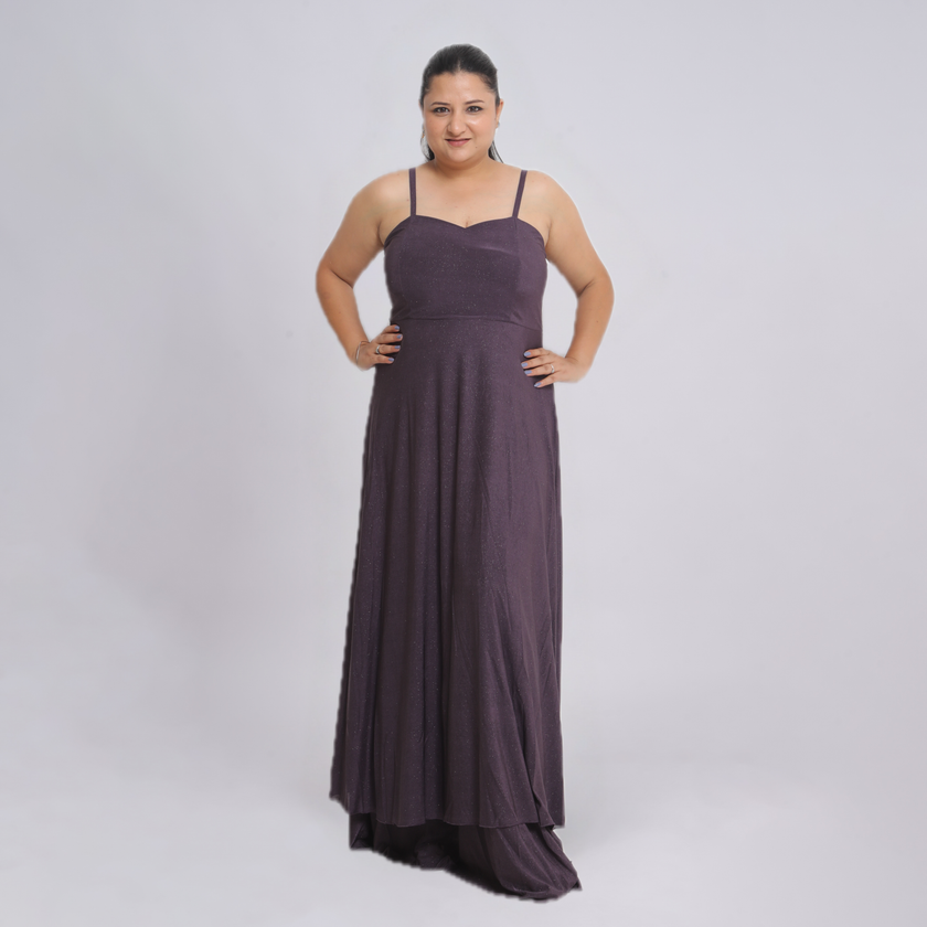 Tie-Front Shimmer Maxi Gown with Spaghetti Strap Bodice