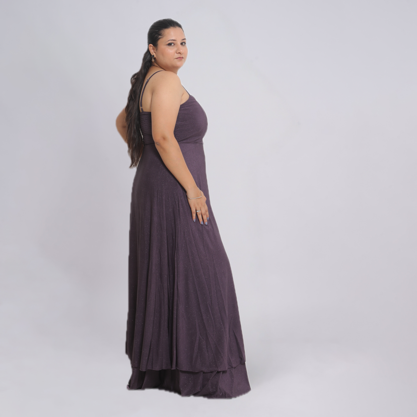 Tie-Front Shimmer Maxi Gown with Spaghetti Strap Bodice