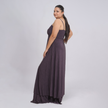 Tie-Front Shimmer Maxi Gown with Spaghetti Strap Bodice
