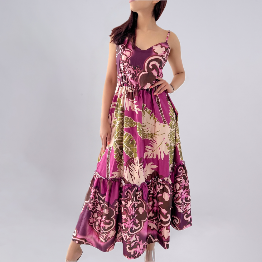Tropical Print Ruffled Tiered Maxi Dress