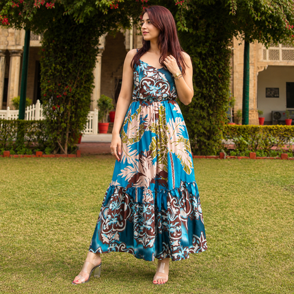 Tropical Print Ruffled Tiered Maxi Dress