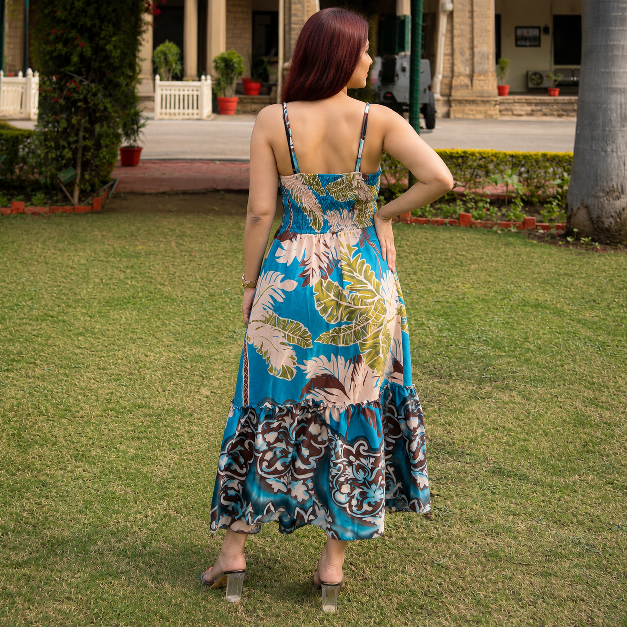 Tropical Print Ruffled Tiered Maxi Dress