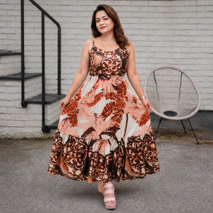 Tropical Print Ruffled Tiered Maxi Dress