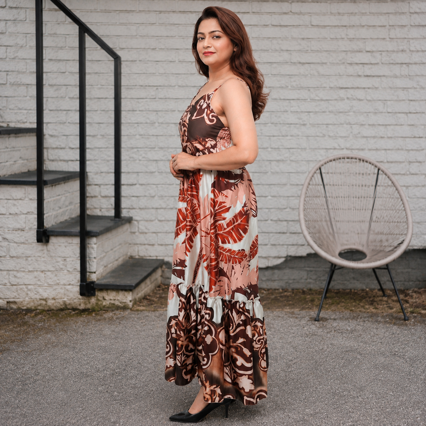 Tropical Print Ruffled Tiered Maxi Dress