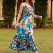Tropical Print Ruffled Tiered Maxi Dress