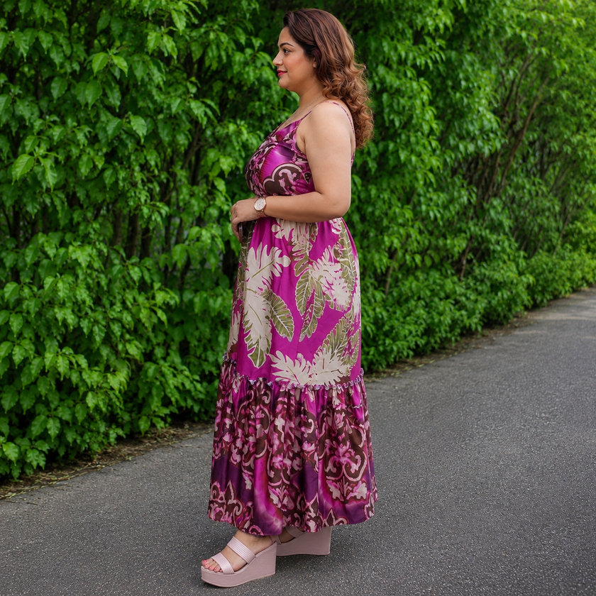 Tropical Print Ruffled Tiered Maxi Dress