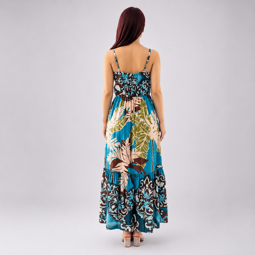 Tropical Print Ruffled Tiered Maxi Dress
