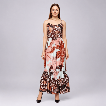 Tropical Print Ruffled Tiered Maxi Dress