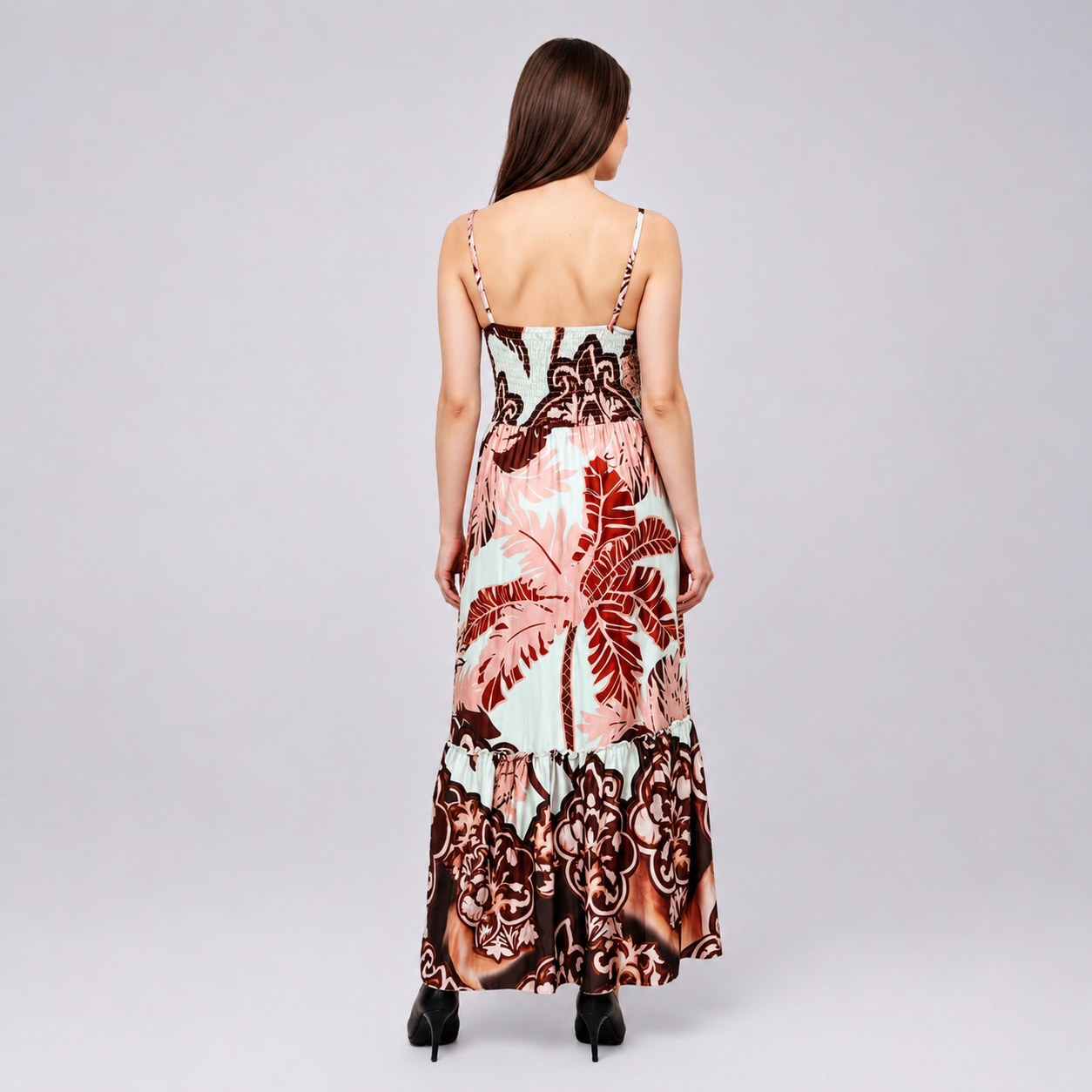 Tropical Print Ruffled Tiered Maxi Dress