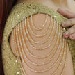 V-Neck All-Over Sequin Gown with Beaded Drape Sleeves