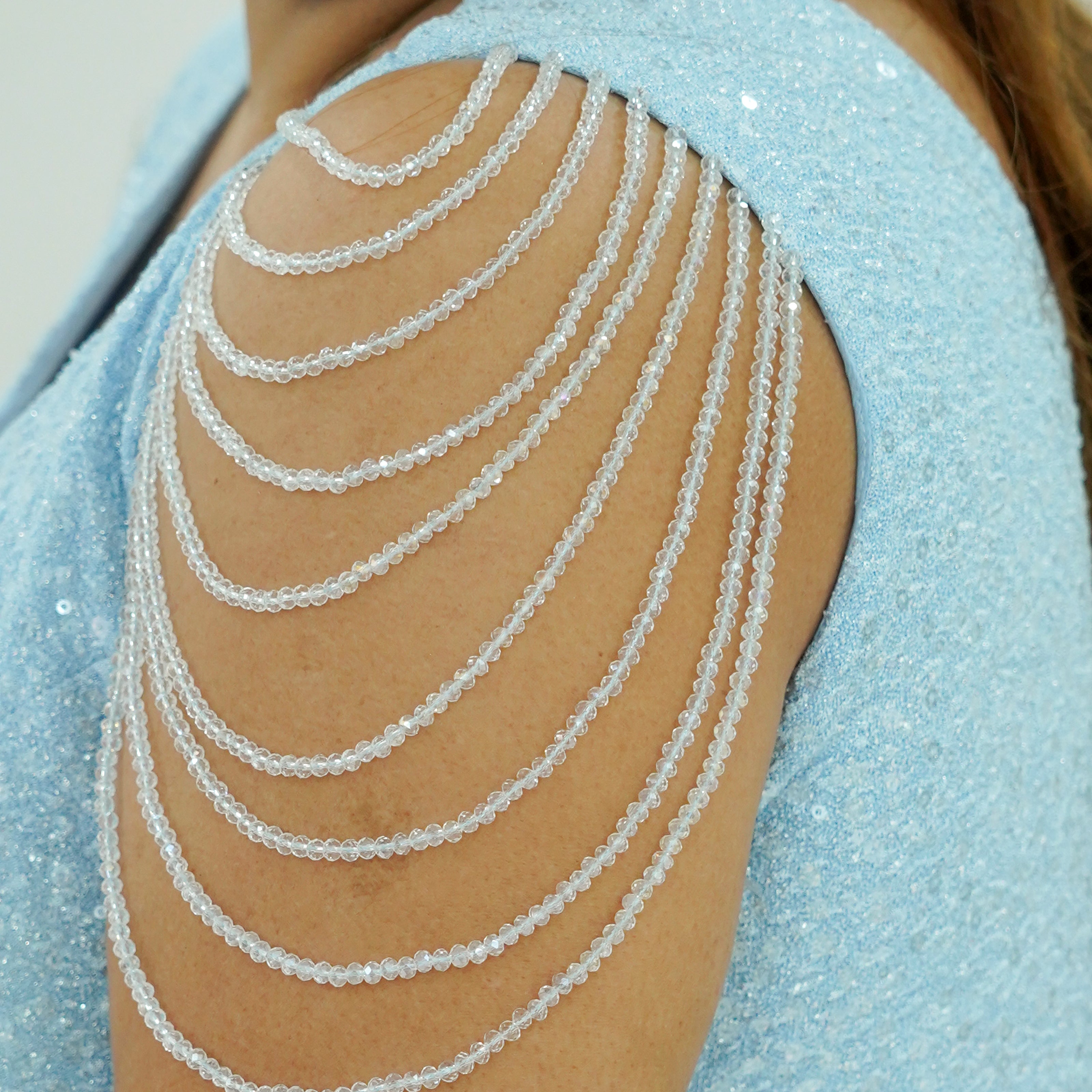 V-Neck All-Over Sequin Gown with Beaded Drape Sleeves