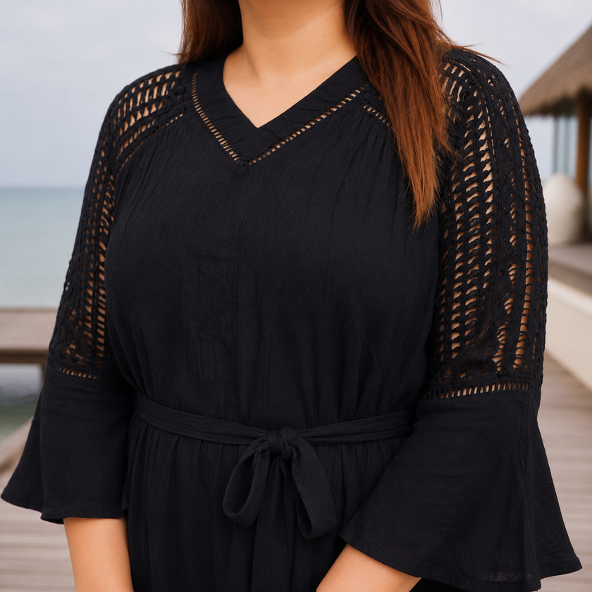 V-Neck Lace Sleeve Tunic