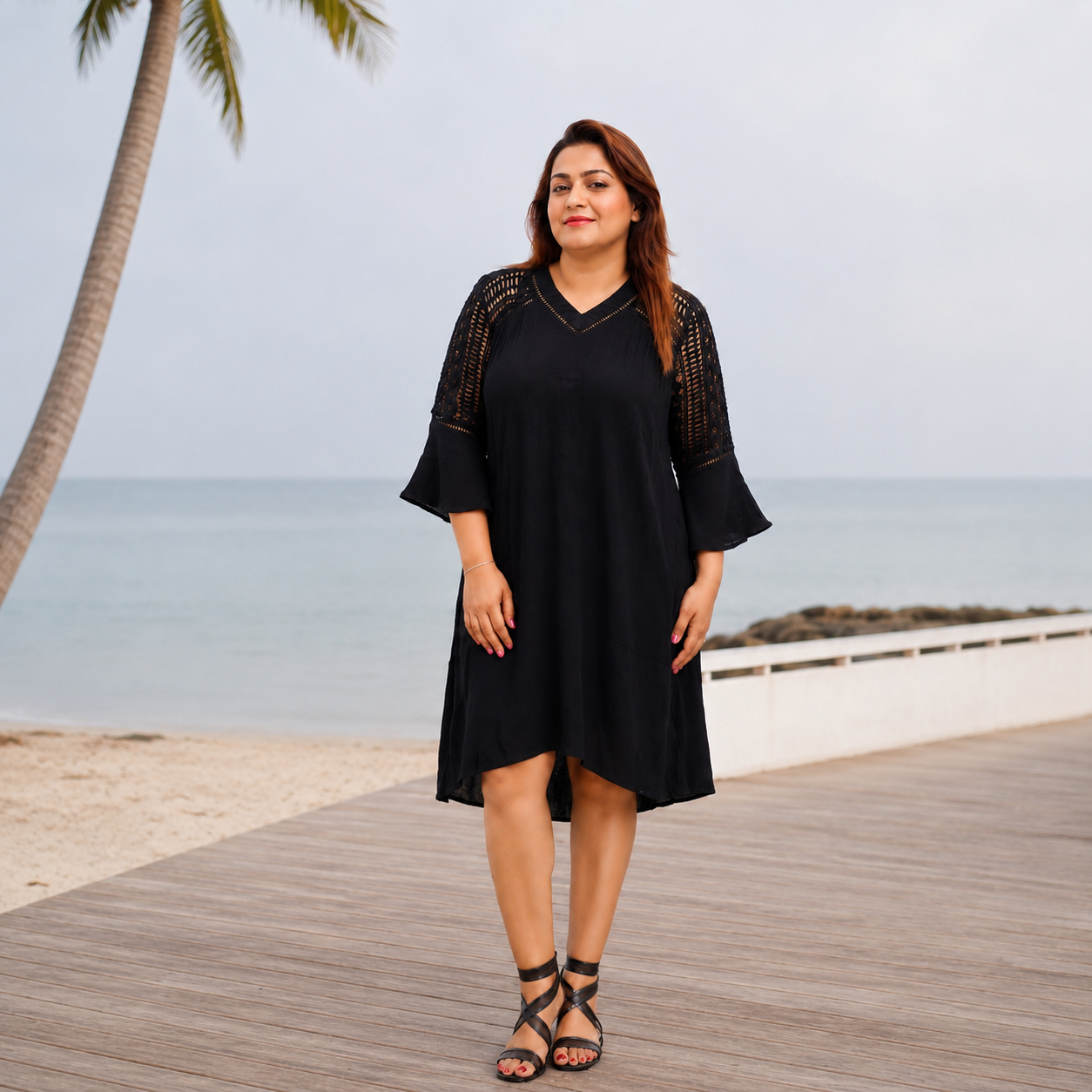 V-Neck Lace Sleeve Tunic