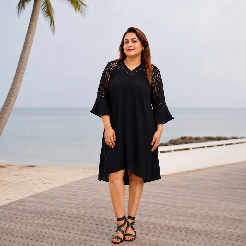 V-Neck Lace Sleeve Tunic