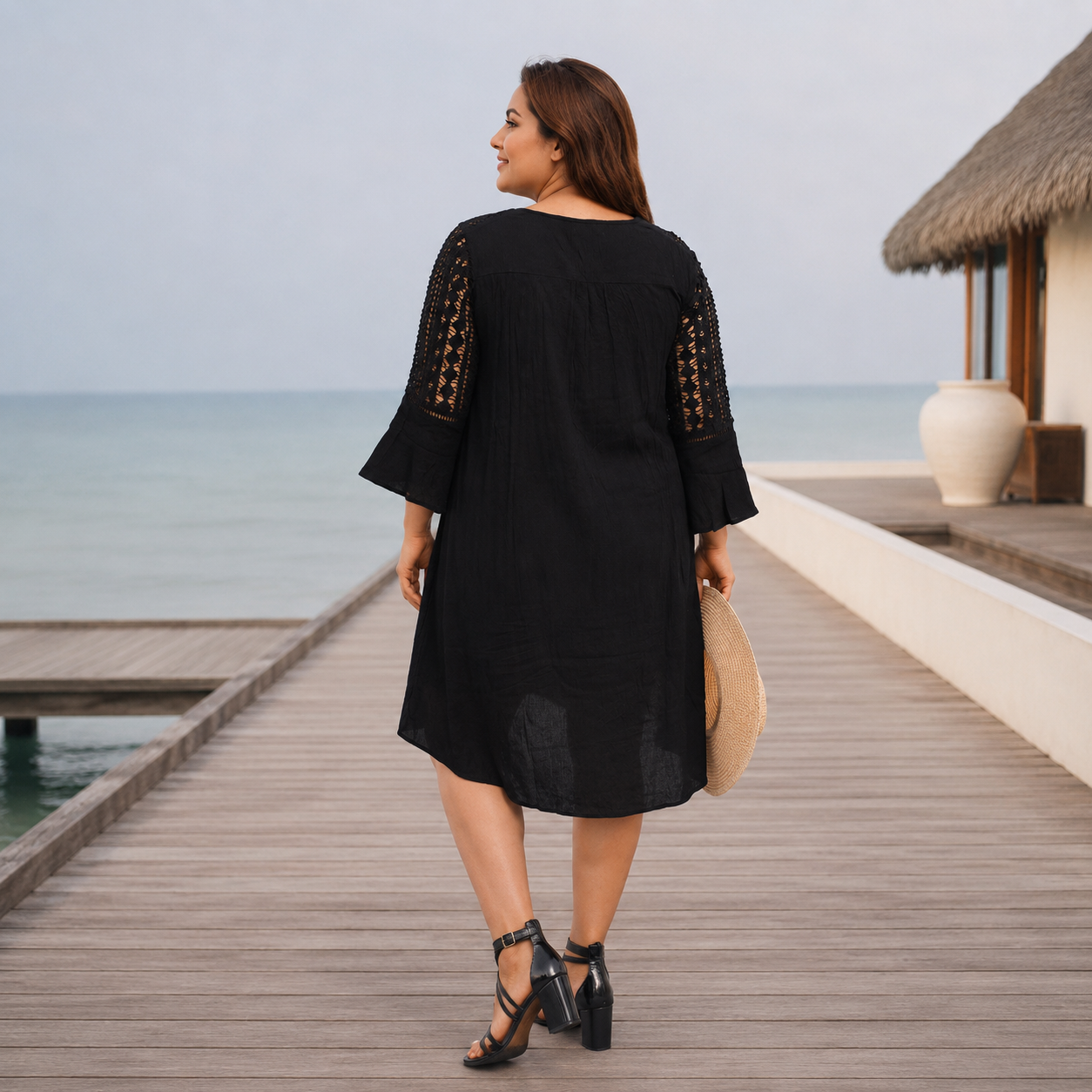 V-Neck Lace Sleeve Tunic