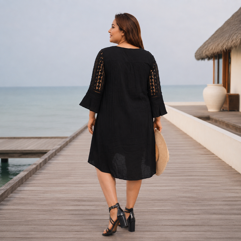 V-Neck Lace Sleeve Tunic