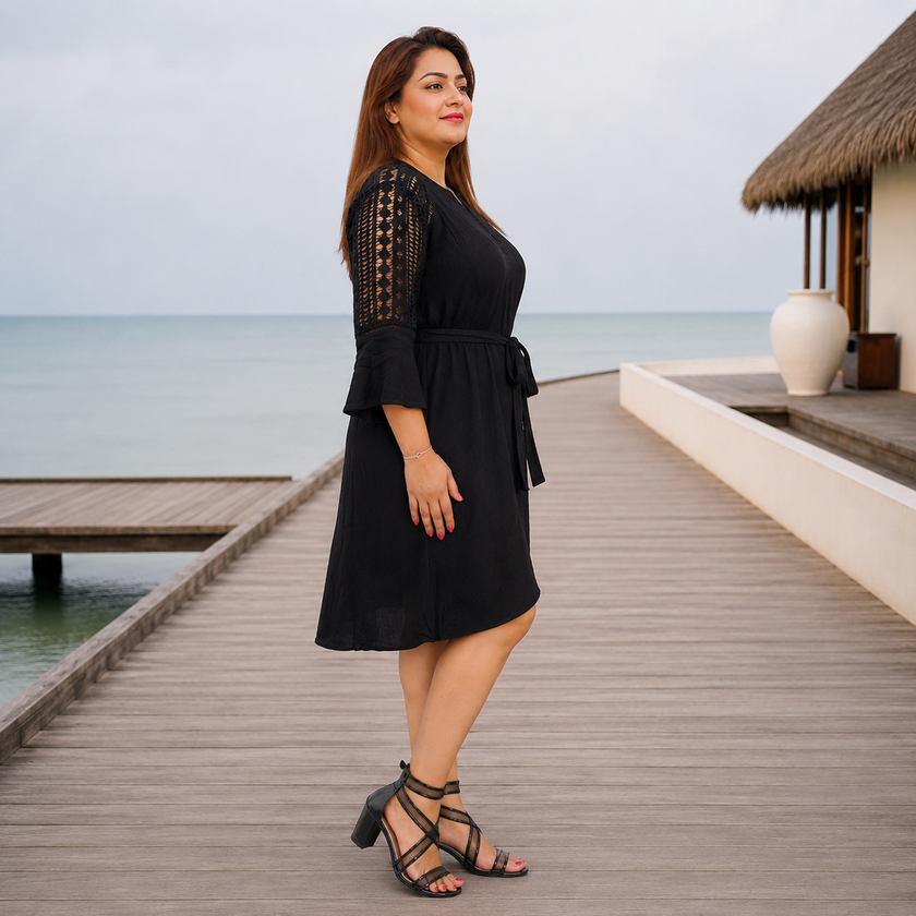 V-Neck Lace Sleeve Tunic