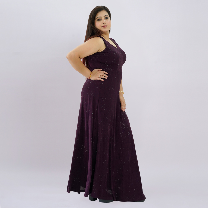 V-neck Velvet-effect Sparkle Maxi Dress