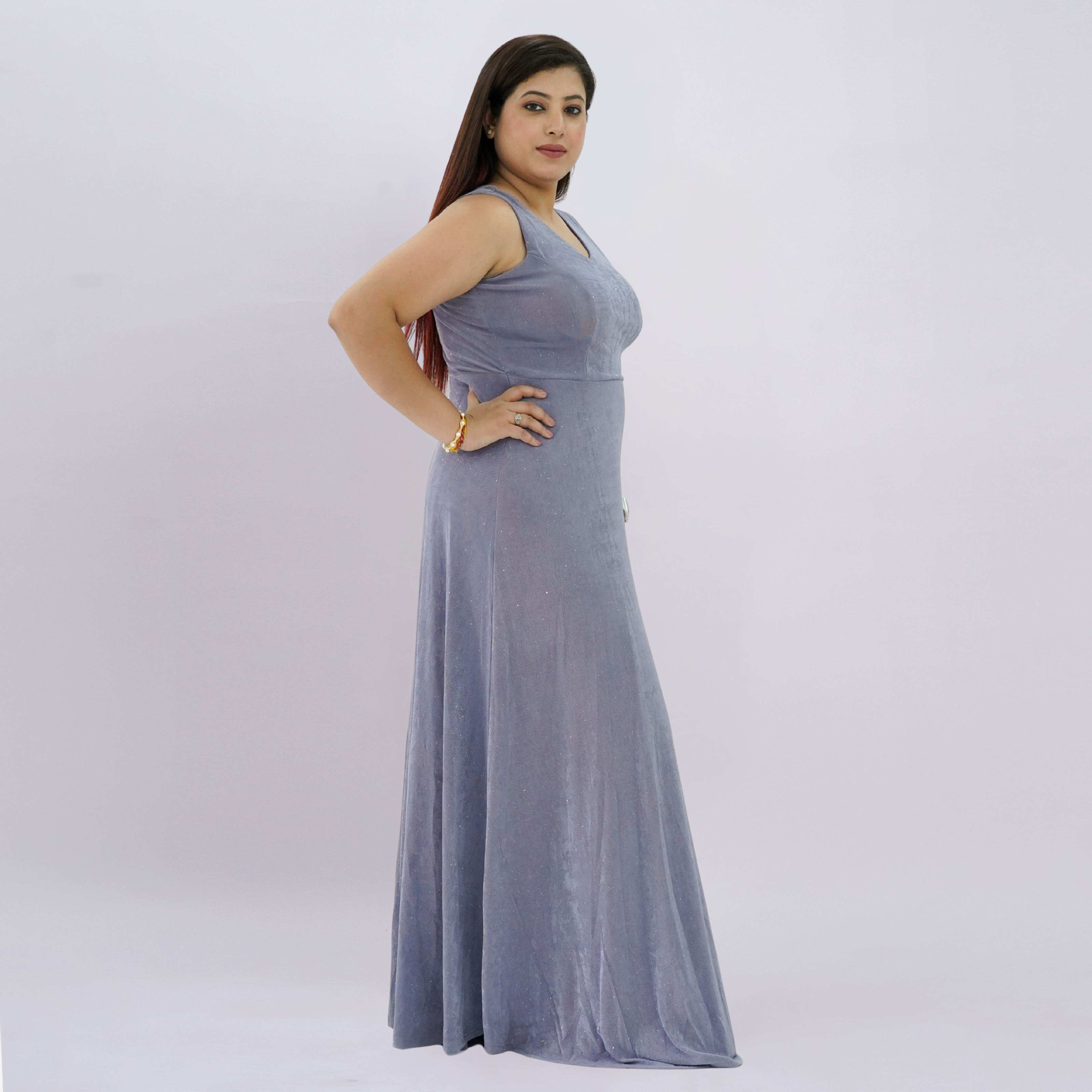 V-neck Velvet-effect Sparkle Maxi Dress