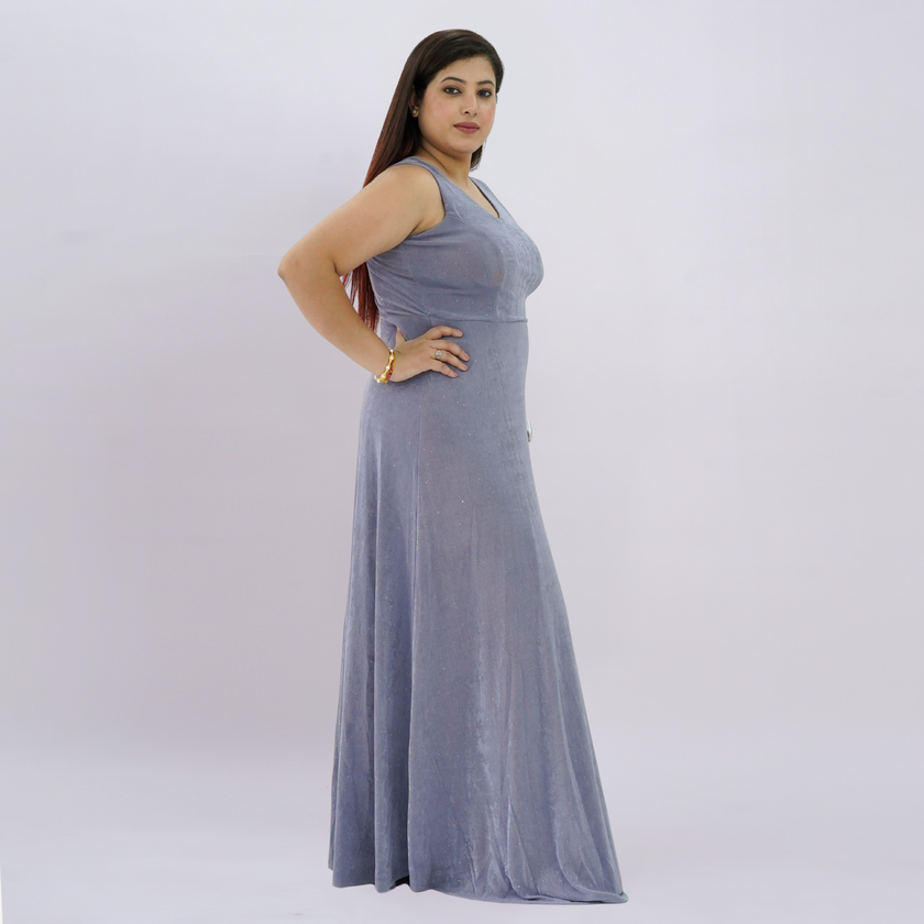 V-neck Velvet-effect Sparkle Maxi Dress