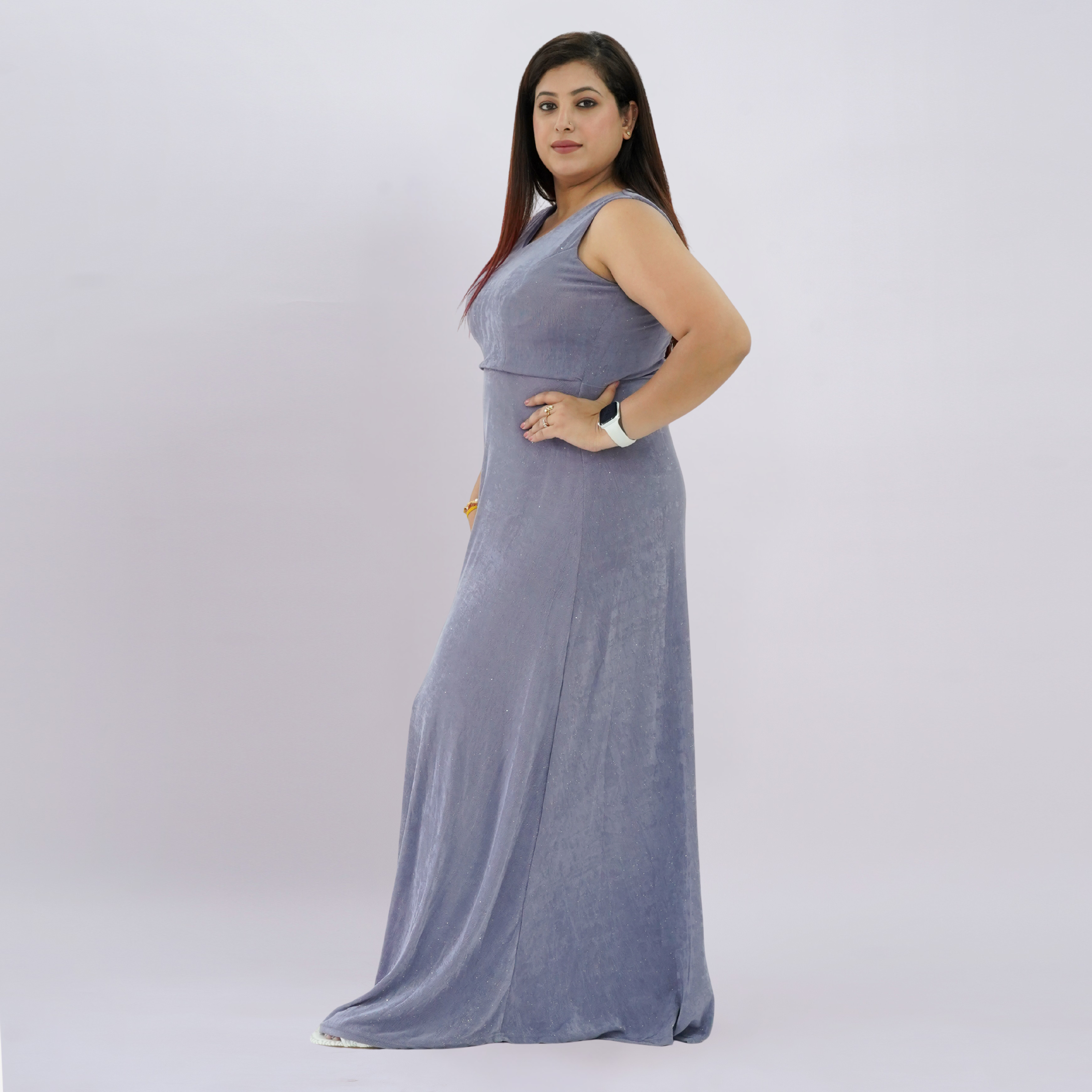 V-neck Velvet-effect Sparkle Maxi Dress
