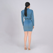 Azure Ruched Long-Sleeve Bodycon Mini Dress